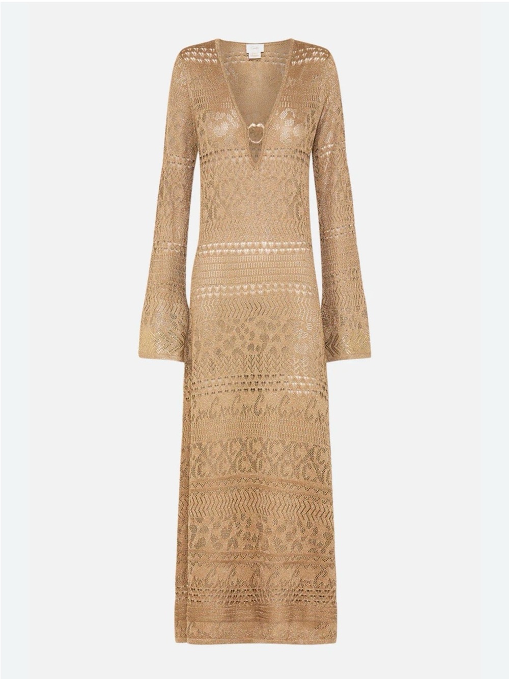 Camilla Tan Open-Knit V-Neck Maxi Cover-Up